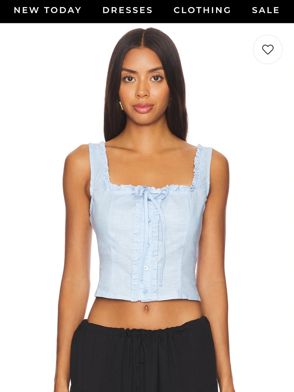 Light Blue Ruffled Denim Crop Top - Picture 3 of 3